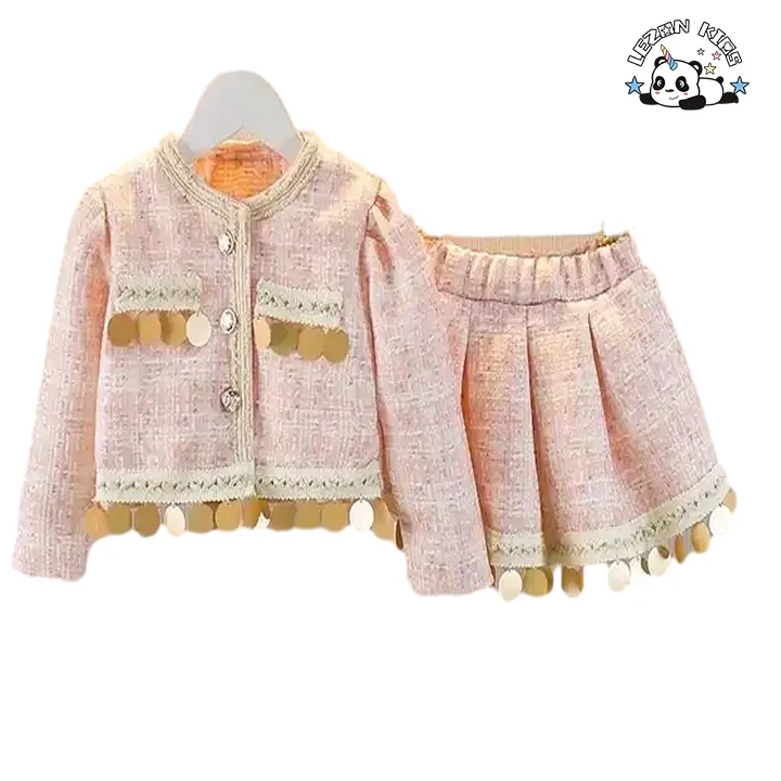 LEZONKIDS - Conjunto de vestido de princesa para crianças com remendos de lantejoulas no estilo de moda para meninas novo direto da fábrica